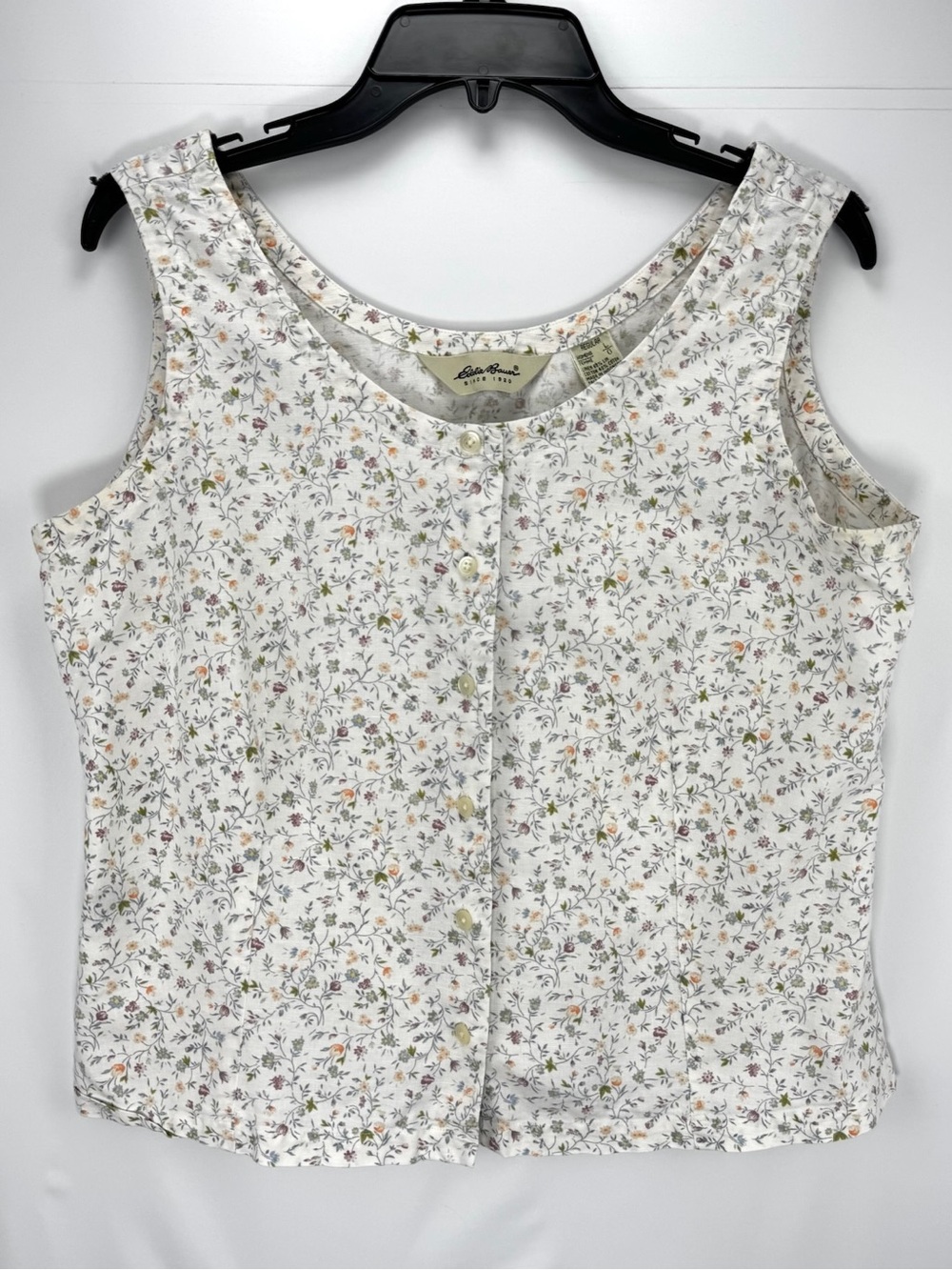 Eddie Bauer Cream Floral Button-Front Sleeveless Camisole